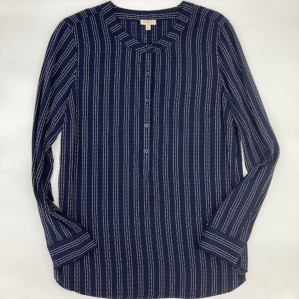 NWT Talbots Navy/White Long Sleeve Lightweight Blouse
